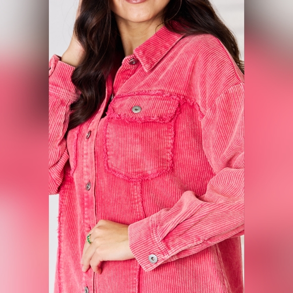 Rousseau Designer Oversized Button Down Washed Corduroy Shacket - Picture 4 of 6